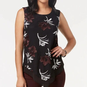 NWOT Alfani Top Printed Embroidered Pointed-Hem Top